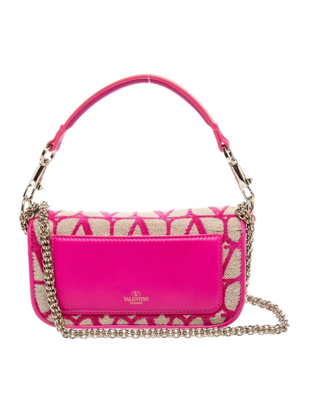 Valentino V Logo pink leather beige canvas purse 👛